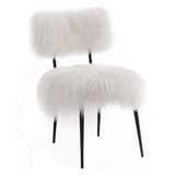 22 Inch Mid-Century Sheepskin Accent Chair in White