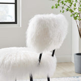 22 Inch Mid-Century Sheepskin Accent Chair in White