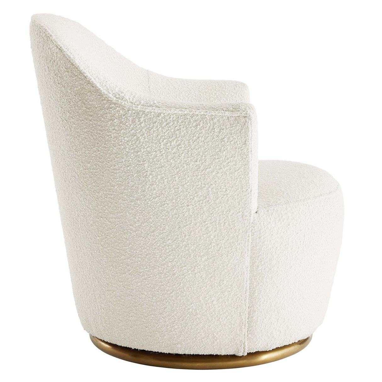 30 Inch Boucle Upholstered Swivel Chair in White with Gold Base