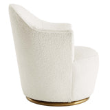 30 Inch Boucle Upholstered Swivel Chair in White with Gold Base