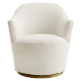 30 Inch Boucle Upholstered Swivel Chair in White with Gold Base