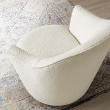 30 Inch Boucle Upholstered Swivel Chair in White with Gold Base