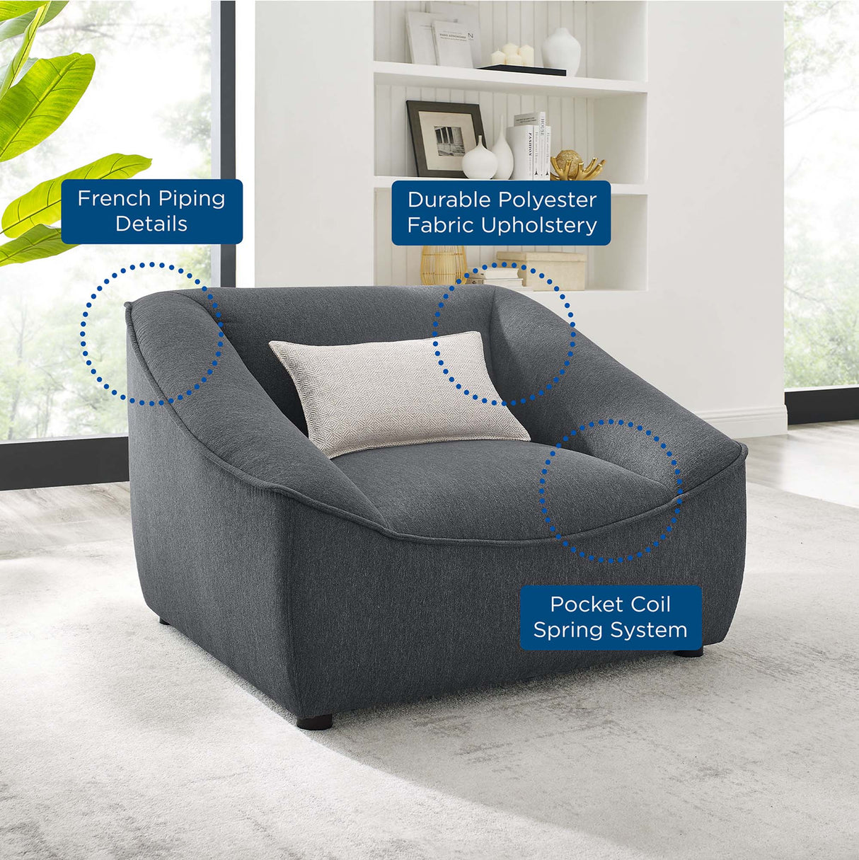 38 Inch Upholstered Fabric Armchair and Ottoman Set