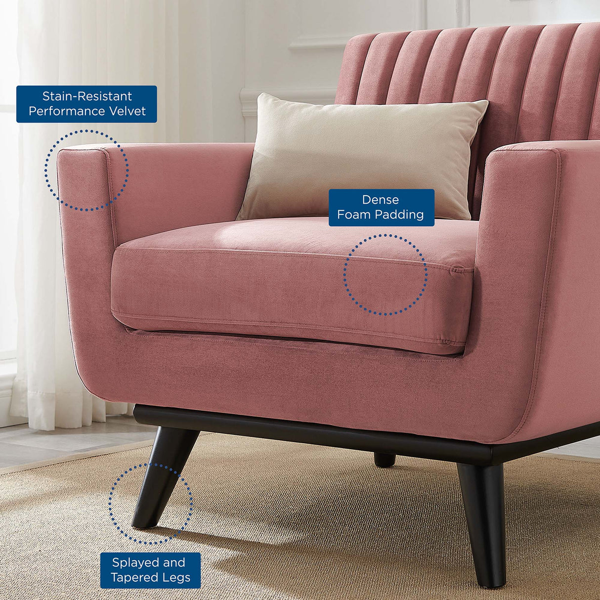 36 Inch Channel Tufted Performance Velvet Armchair