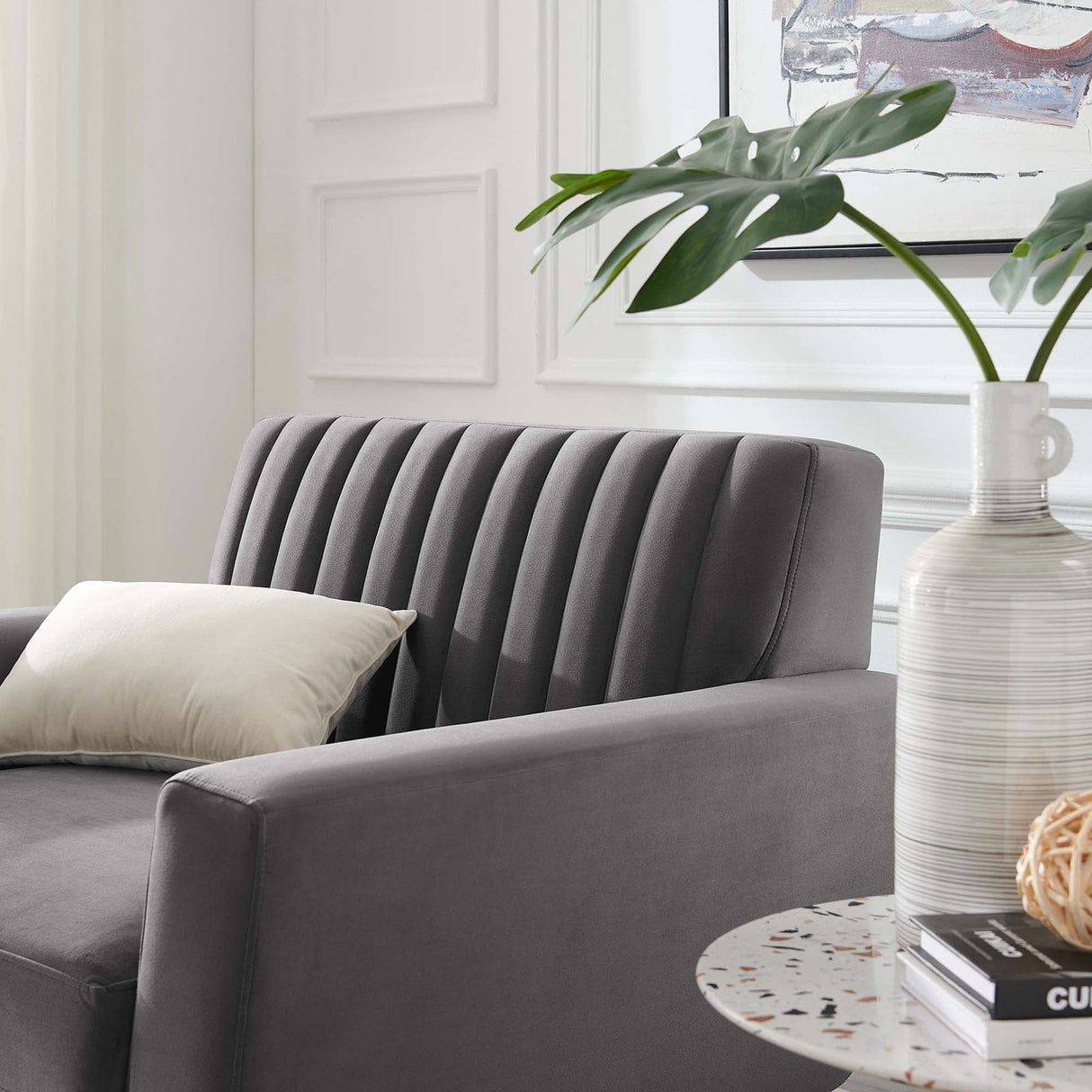 36 Inch Channel Tufted Performance Velvet Armchair