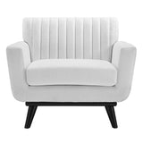 36 Inch Channel Tufted Upholstered Fabric Armchair in White