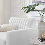 36 Inch Channel Tufted Upholstered Fabric Armchair in White