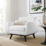 36 Inch Channel Tufted Upholstered Fabric Armchair in White