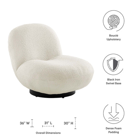 31 Inch Boucle Fabric Swivel Chair in Ivory