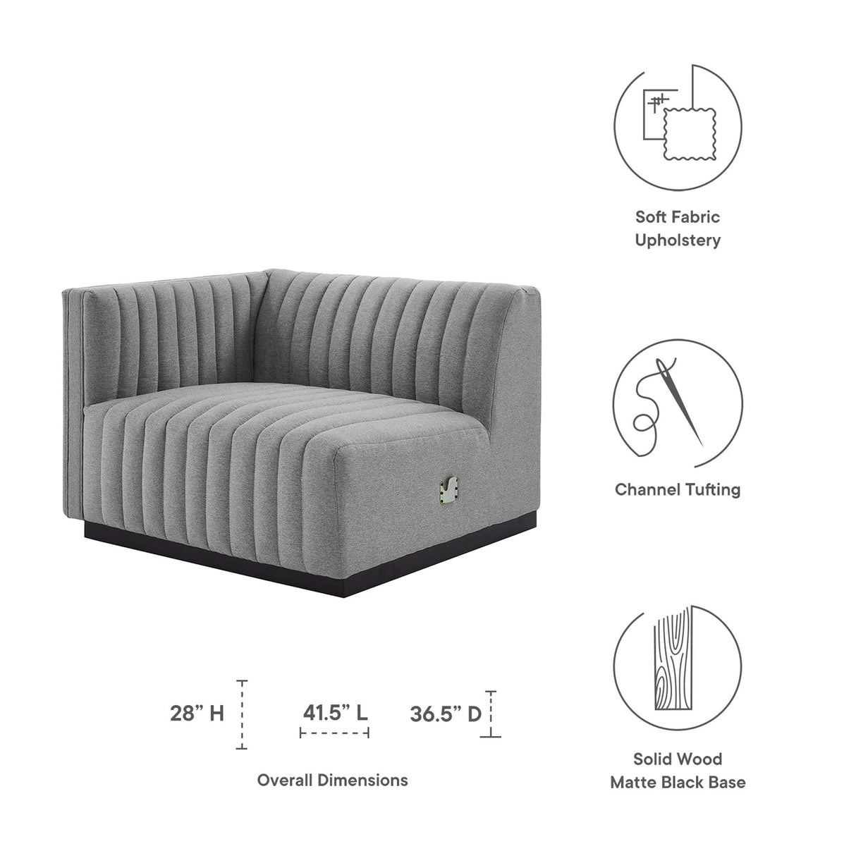 Channel Tufted Upholstered Fabric Left-Arm Sectional Chair 37 Inch