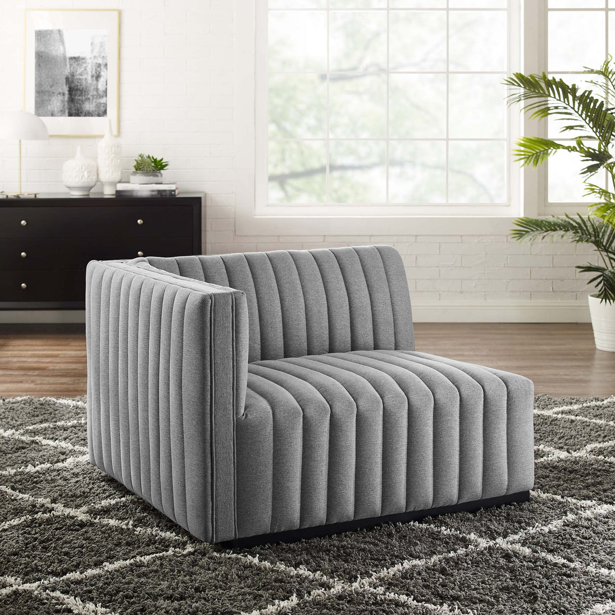 Channel Tufted Upholstered Fabric Left-Arm Sectional Chair 37 Inch