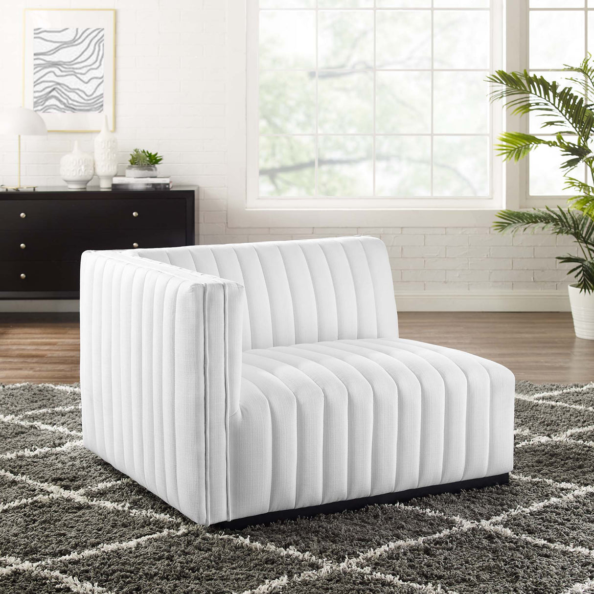 Channel Tufted Upholstered Fabric Left-Arm Sectional Chair 37 Inch