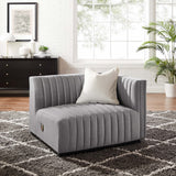 Channel Tufted Upholstered Fabric Right-Arm Sectional Chair 37 Inch