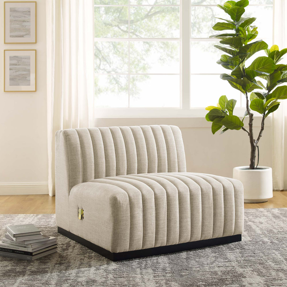 Modern Channel Tufted Upholstered Fabric Armless Chair - 37 Inch
