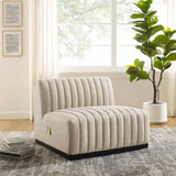 Modern Channel Tufted Upholstered Fabric Armless Chair - 37 Inch