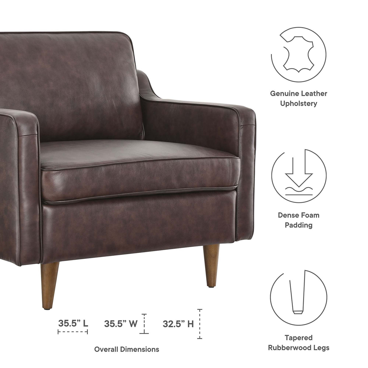 36 Inch Genuine Top-Grain Leather Accent Armchair