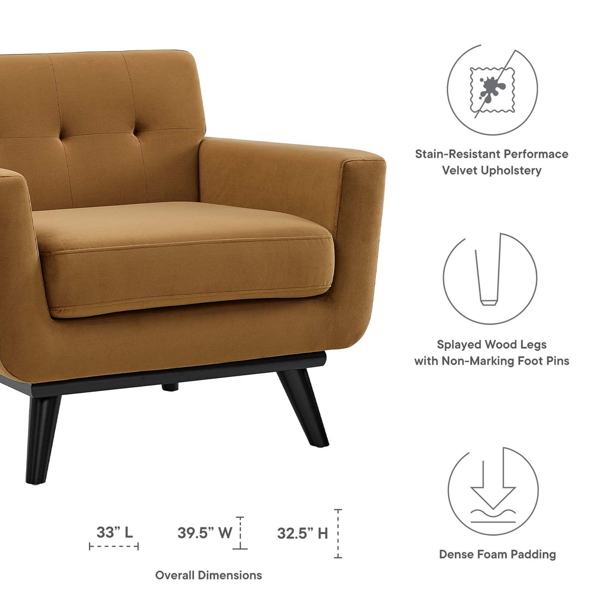 36 Inch Performance Velvet Armchair