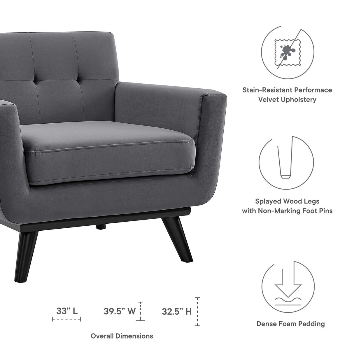 36 Inch Performance Velvet Armchair