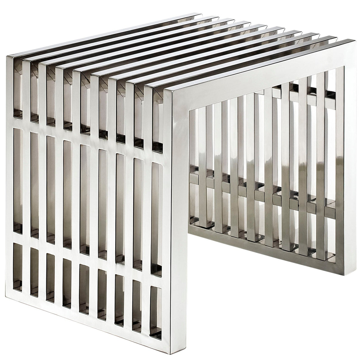 19 Inch Tubular Stainless Steel Bench with Linear Conduit Design in Silver