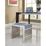 19 Inch Tubular Stainless Steel Bench with Linear Conduit Design in Silver