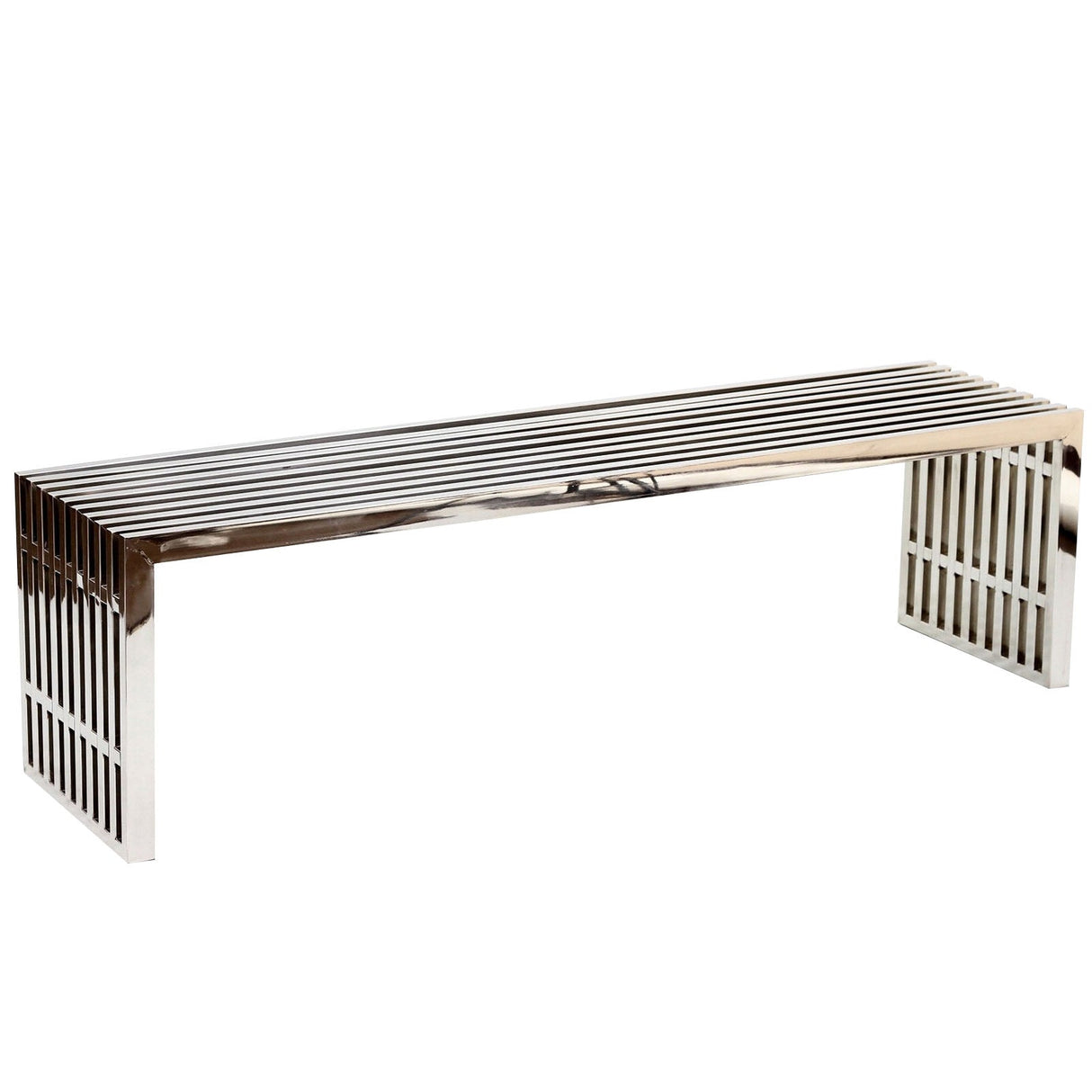 60 Inch Tubular Stainless Steel Bench with Linear Conduit Design in Silver