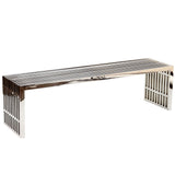 60 Inch Tubular Stainless Steel Bench with Linear Conduit Design in Silver