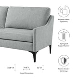 Curved Profile Fabric Sofa with Sloped Arms and Metal Legs in Light Gray
