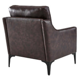 28 Inch Mid-Century Modern Top-Grain Leather Armchair