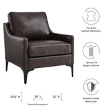 28 Inch Mid-Century Modern Top-Grain Leather Armchair