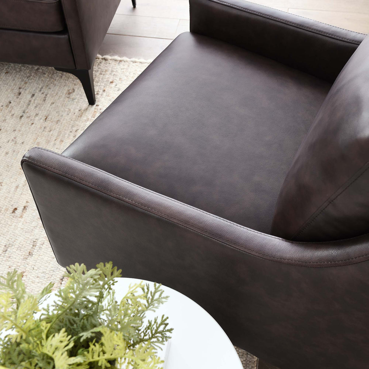28 Inch Mid-Century Modern Top-Grain Leather Armchair