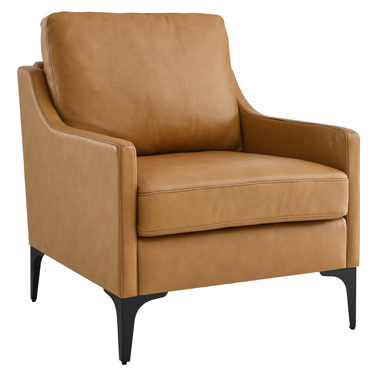 28 Inch Mid-Century Modern Top-Grain Leather Armchair
