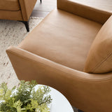 28 Inch Mid-Century Modern Top-Grain Leather Armchair