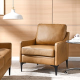 28 Inch Mid-Century Modern Top-Grain Leather Armchair