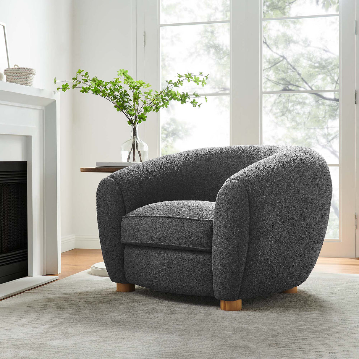 43 Inch Boucle Fabric Armchair in Charcoal