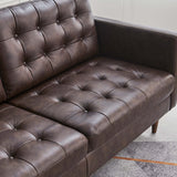 Deep Button-Tufted Leather Sofa with Mid-Century Silhouette in Brown