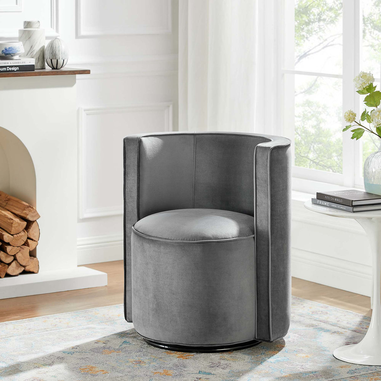 25 Inch Della Mid-Century Modern Performance Velvet Swivel Accent Chair