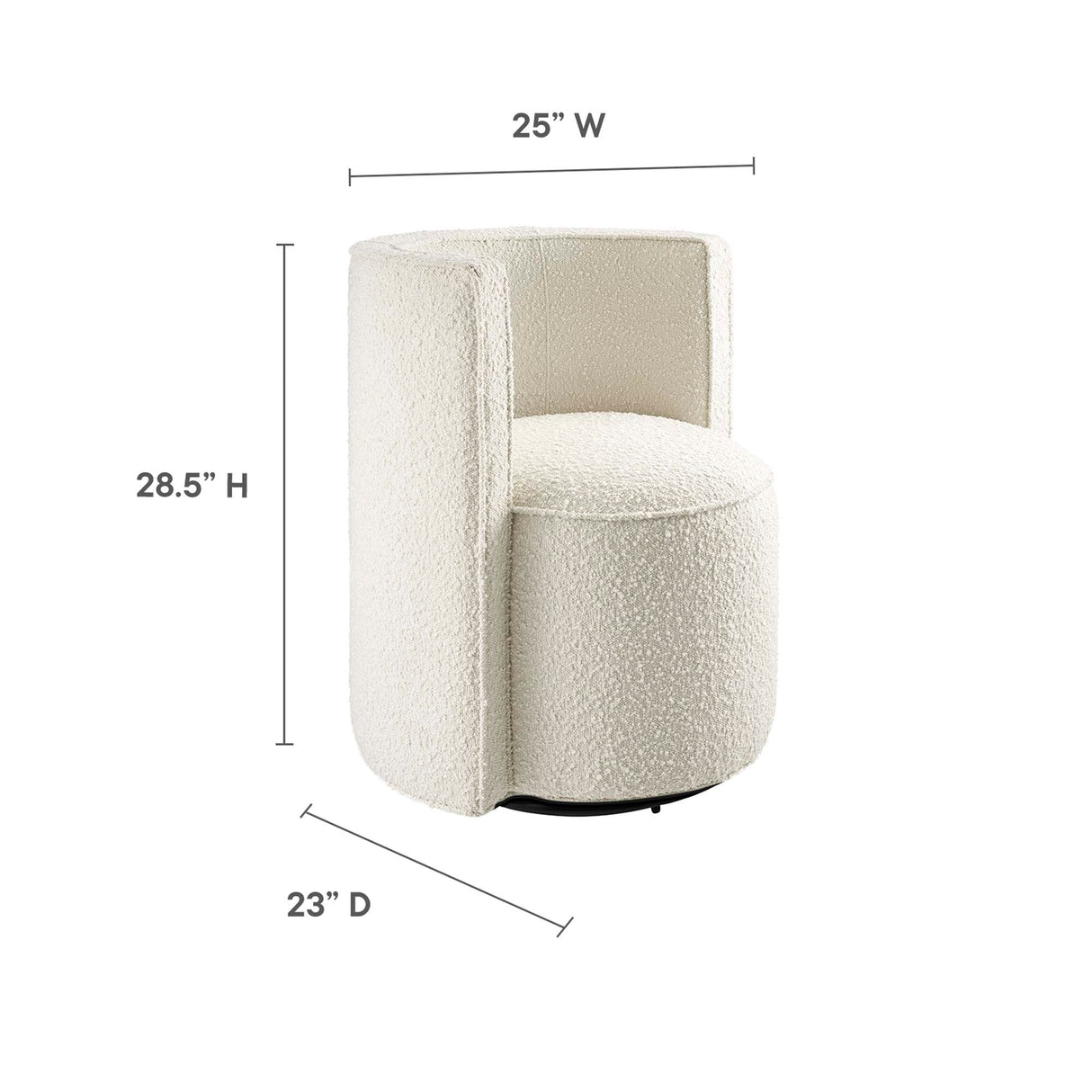 25 Inch Boucle Fabric Swivel Chair in Ivory
