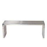 47 Inch Tubular Stainless Steel Bench with Linear Conduit Design in Silver