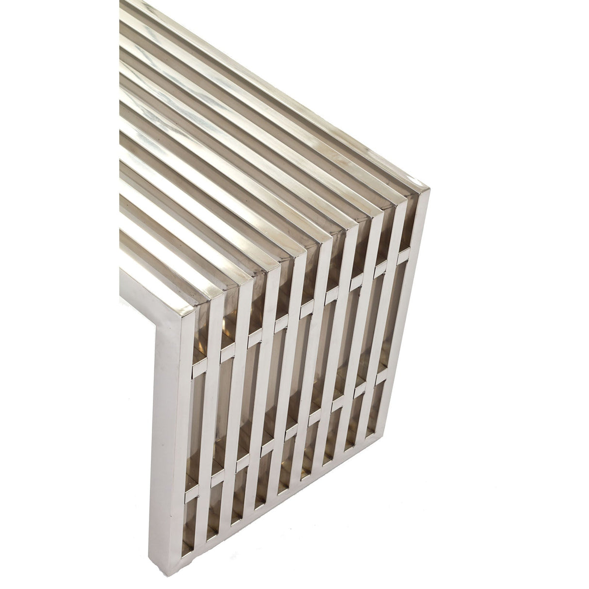 47 Inch Tubular Stainless Steel Bench with Linear Conduit Design in Silver