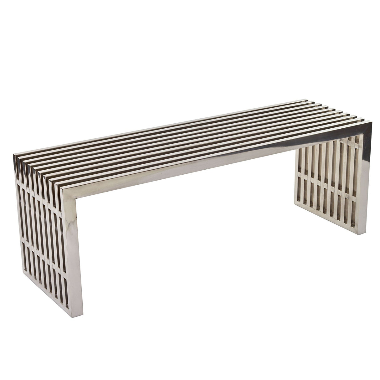 47 Inch Tubular Stainless Steel Bench with Linear Conduit Design in Silver
