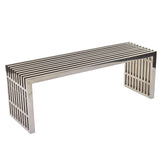47 Inch Tubular Stainless Steel Bench with Linear Conduit Design in Silver