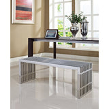 47 Inch Tubular Stainless Steel Bench with Linear Conduit Design in Silver