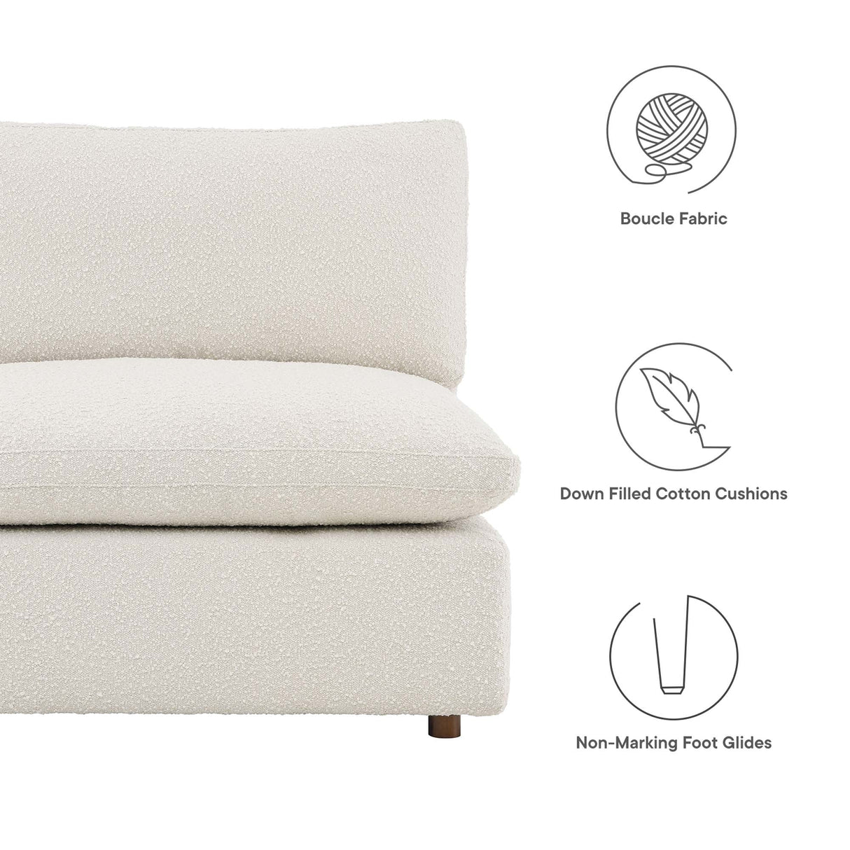 Down Filled Overstuffed Boucle Fabric Armless Chair 40 Inch