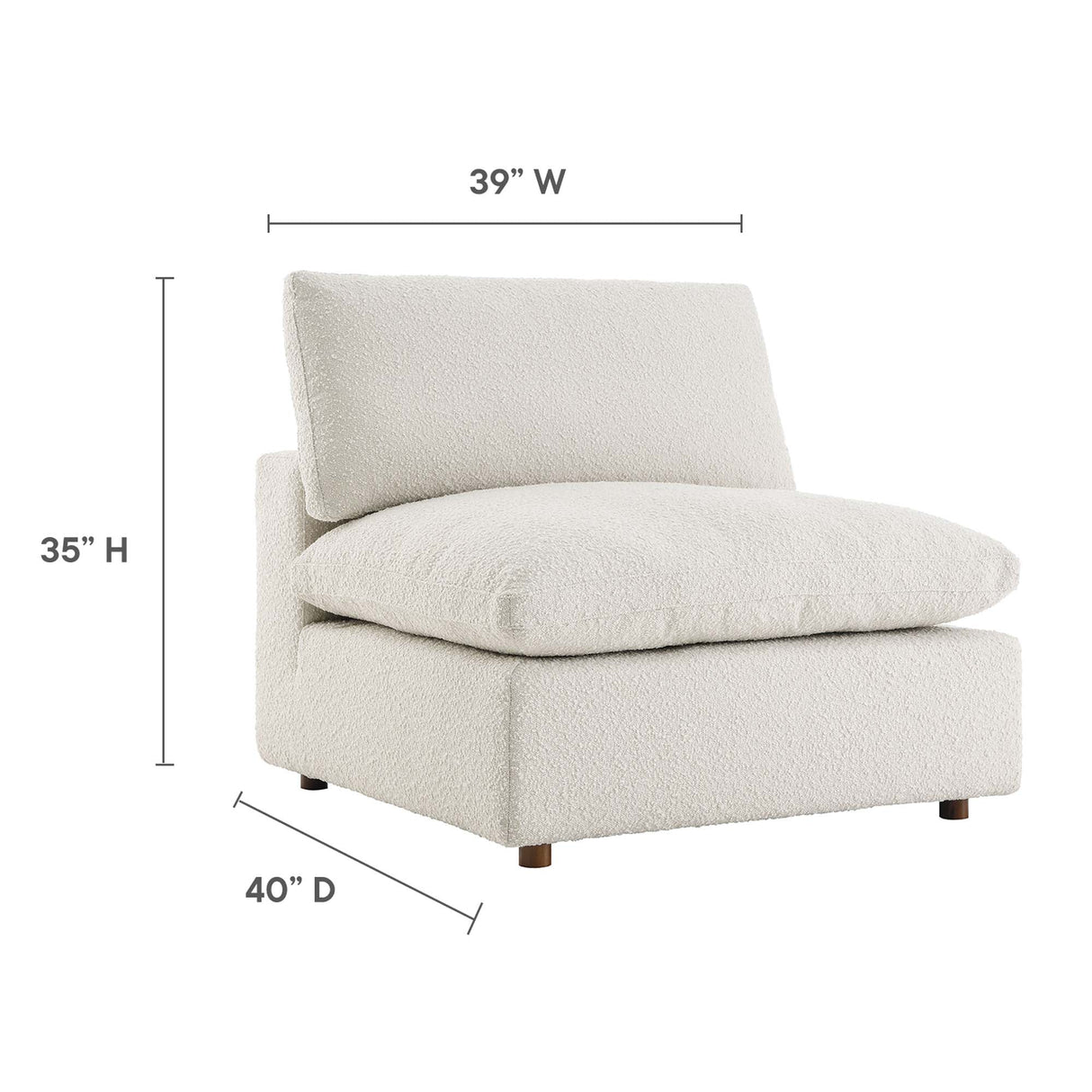 Down Filled Overstuffed Boucle Fabric Armless Chair 40 Inch