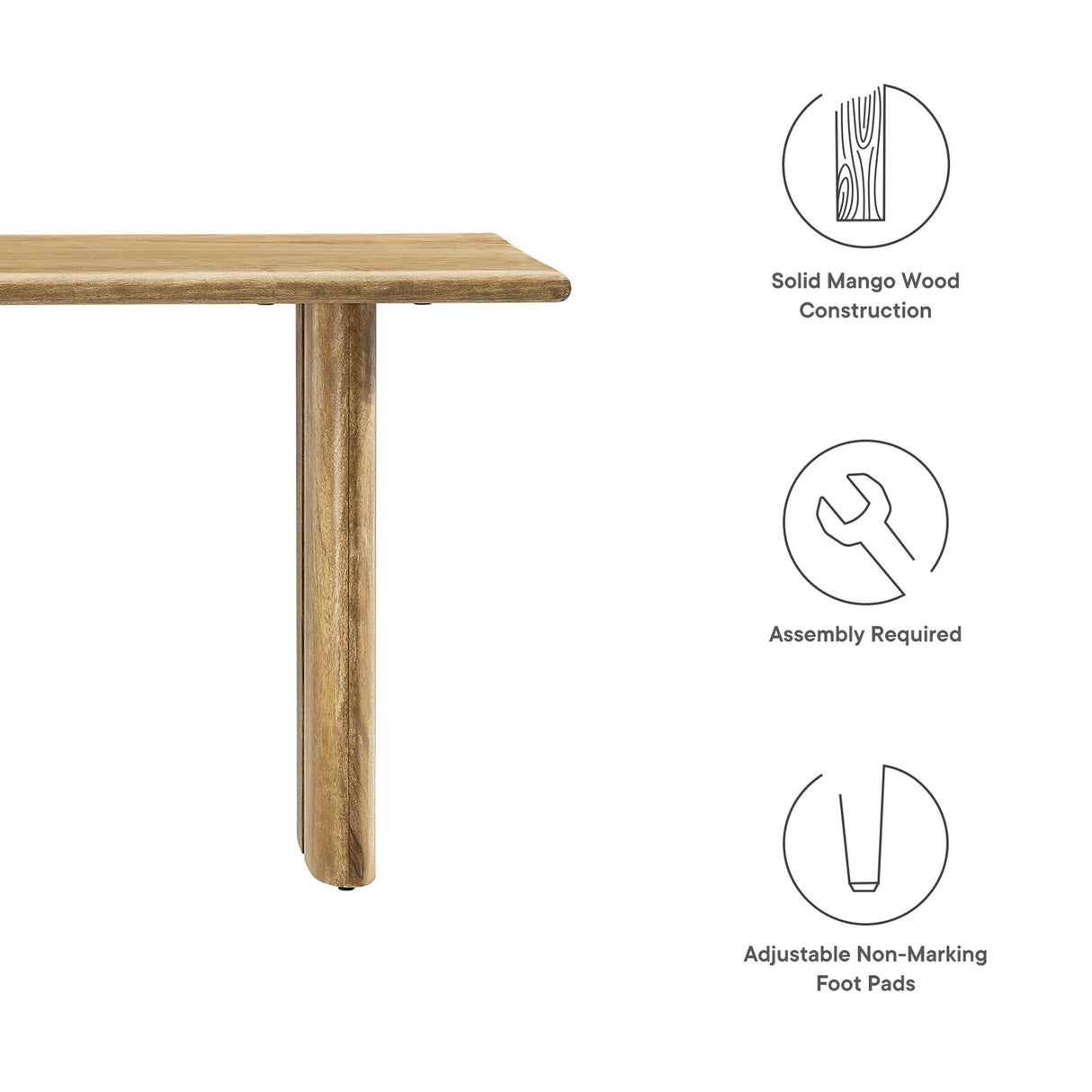 Solid Mango Wood Dining Bench with Modern Farmhouse Design