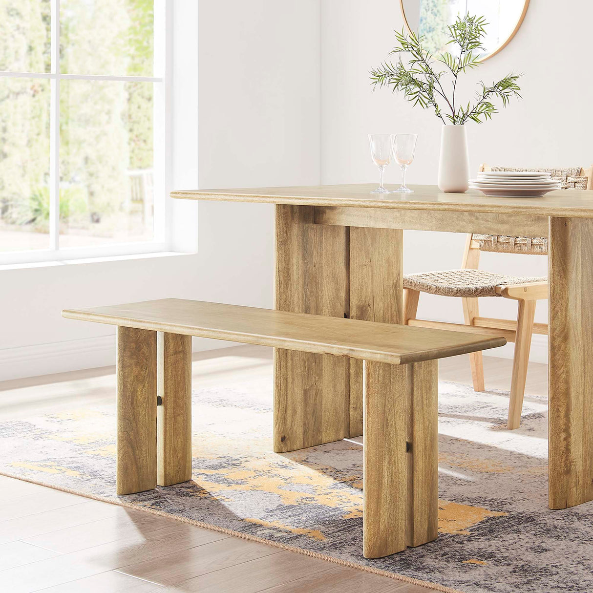 Solid Mango Wood Dining Bench with Modern Farmhouse Design