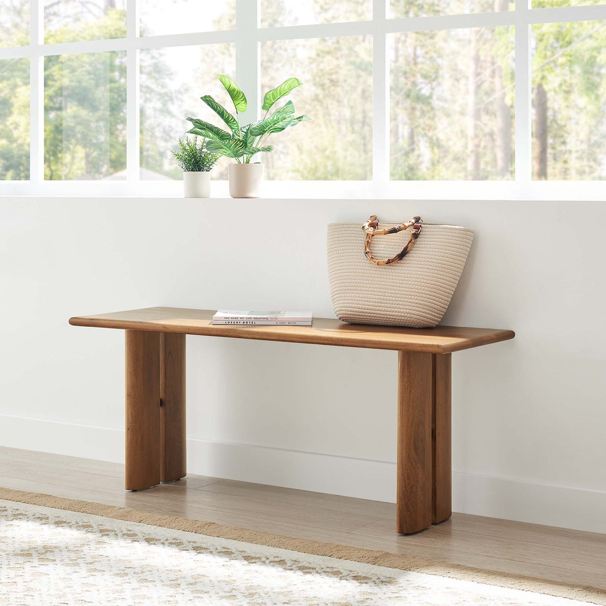 Solid Mango Wood Dining Bench with Modern Farmhouse Design