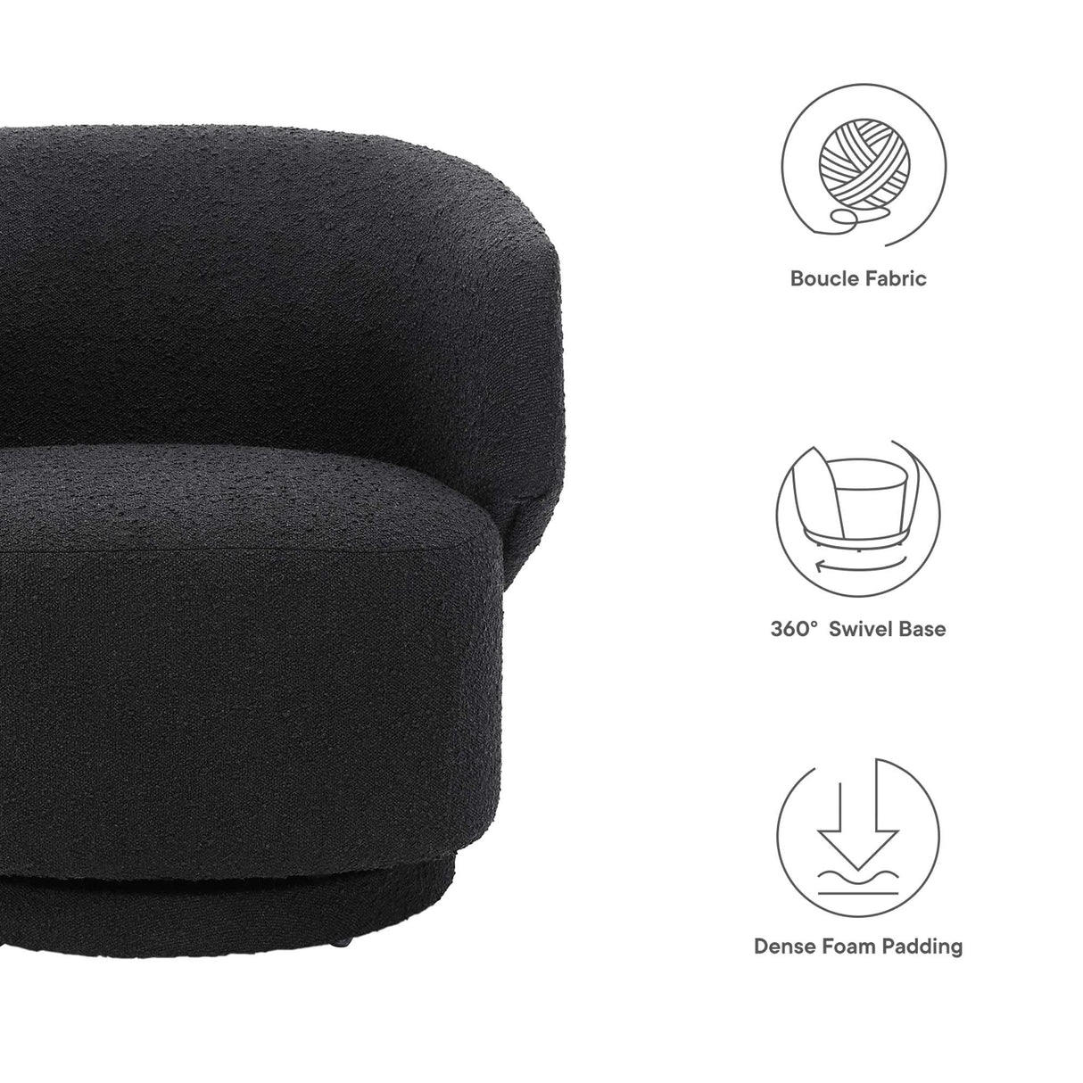 30 Inch Curved Boucle Fabric Swivel Accent Chair