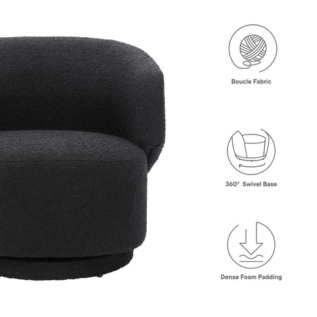 30 Inch Curved Boucle Fabric Swivel Accent Chair