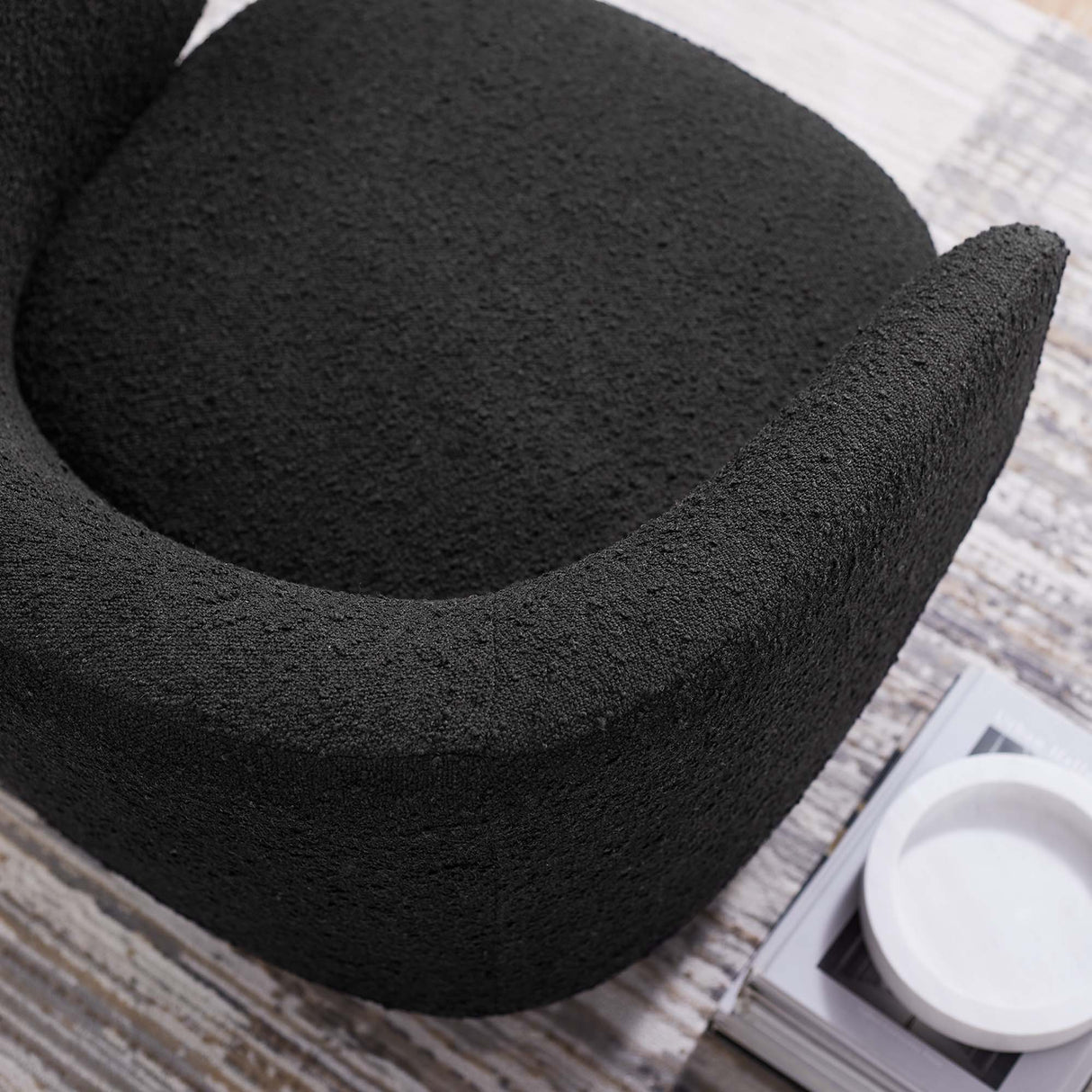 30 Inch Curved Boucle Fabric Swivel Accent Chair